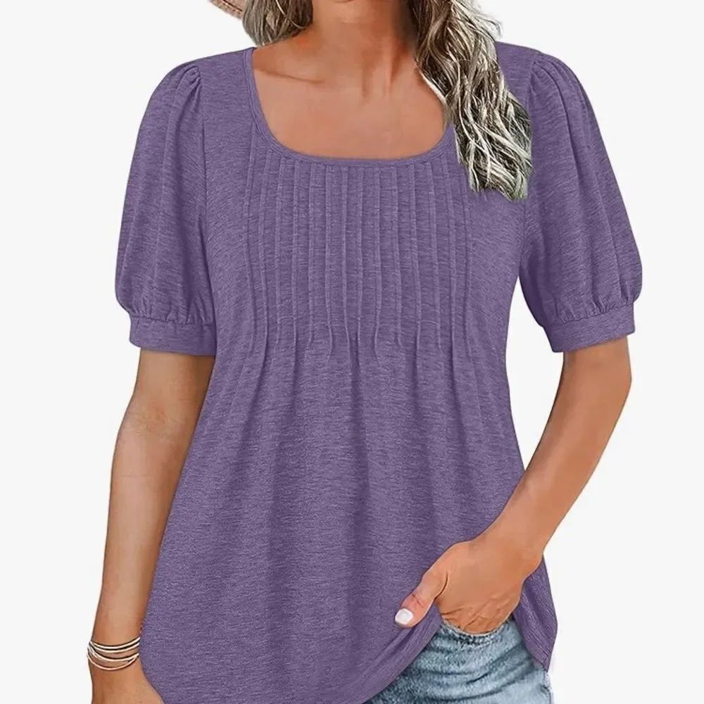 Purple Puff Sleeve Ribbed Blouse - Picture 6 of 9